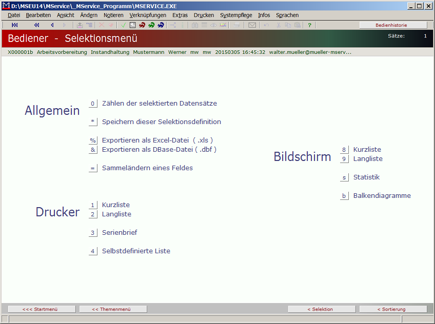 Selektionsmenü Benutzer
