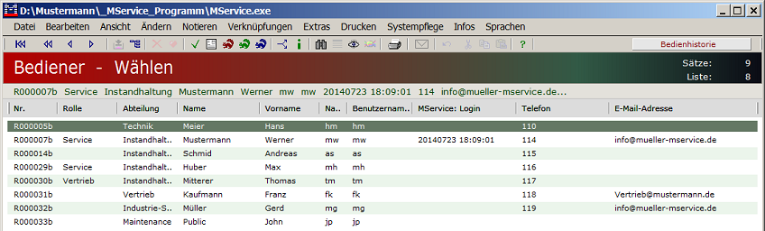 Trefferliste Benutzer