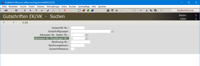 Suchen nach Gutschriften