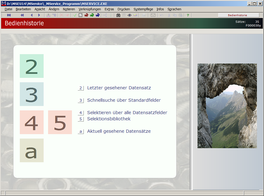 Themenmenü Bedienhistorie