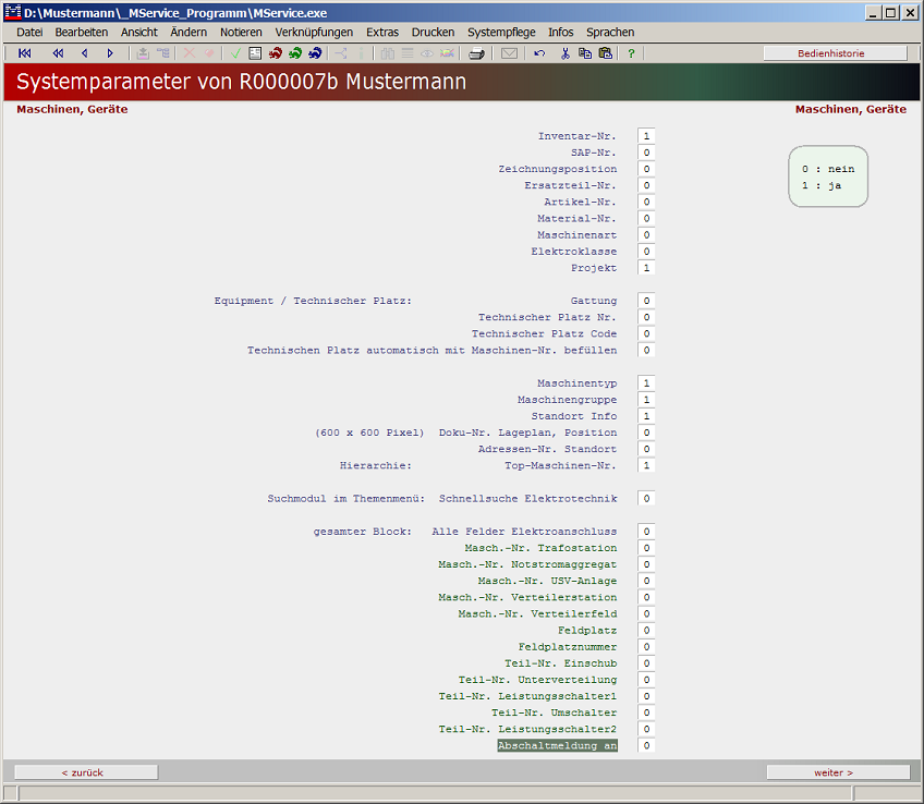 Parameter Maschinen 1