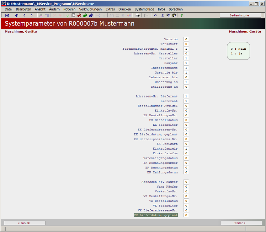 Parameter Maschinen 2