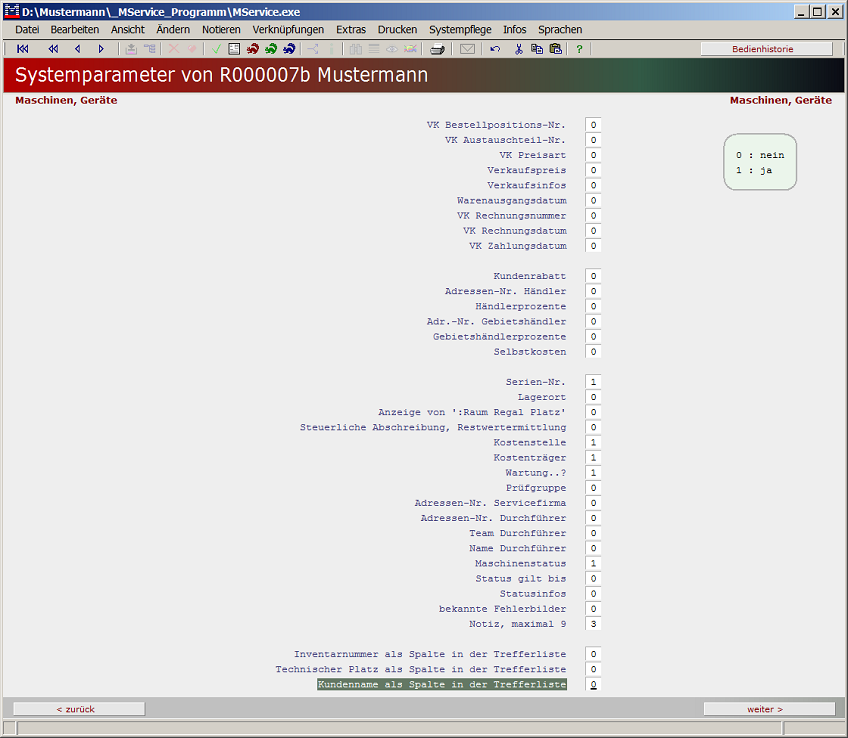 Parameter Maschinen 3