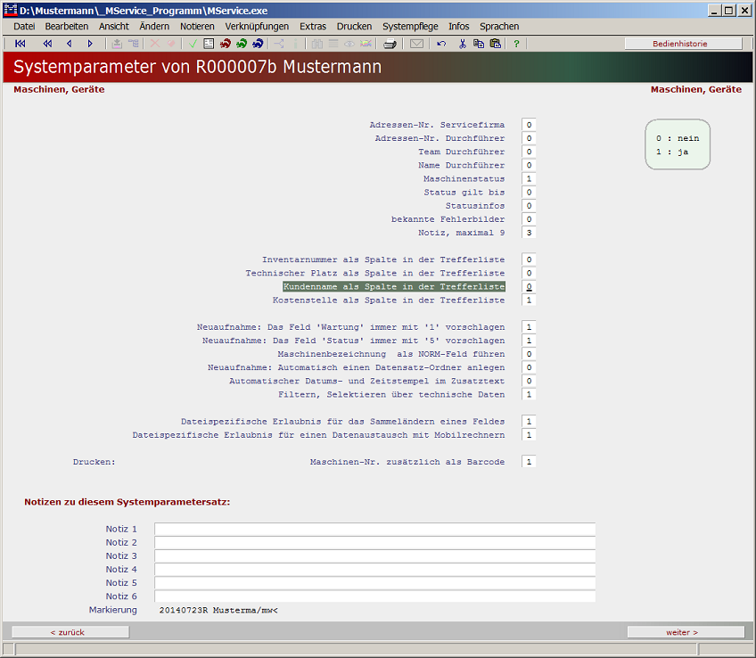 Parameter Maschinen 4