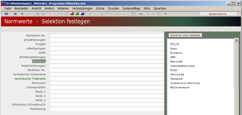 Selektieren von Normwerten