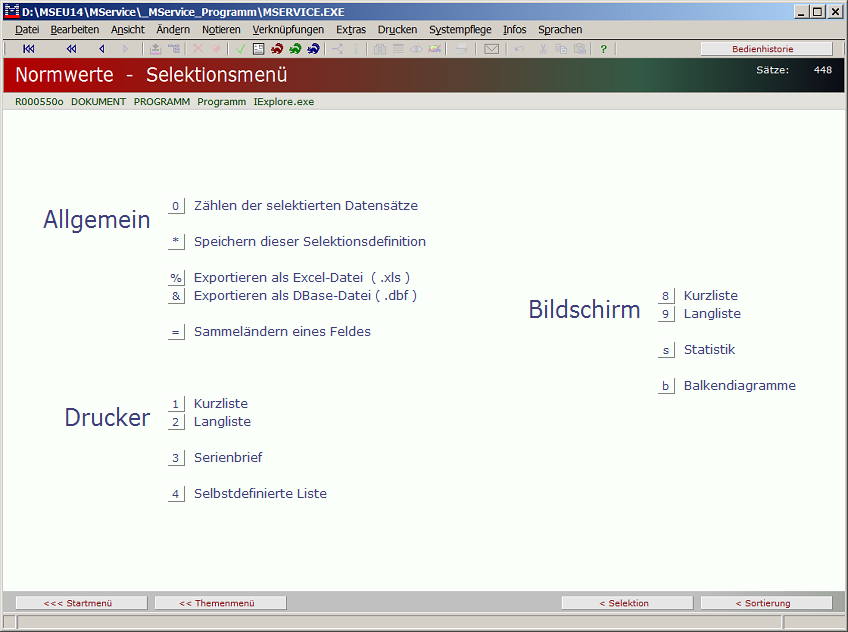 Selektionsmen&uuml; Normwerte