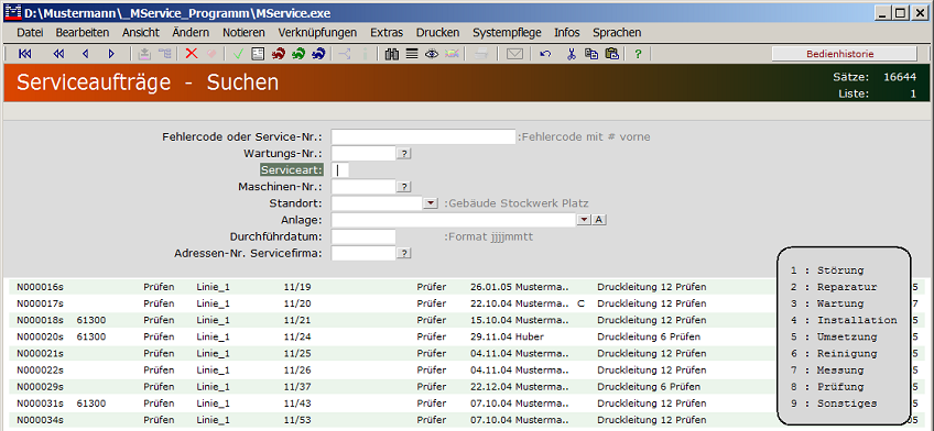Suchen von Serviceaufträgen