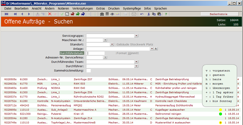 Suchen von offenen Serviceaufträgen