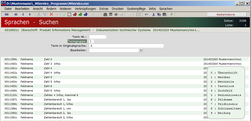 Suchen von Sprachtermen