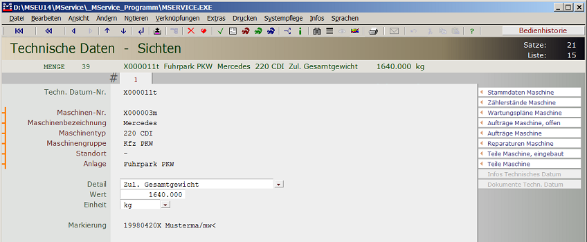 Datensatz Technisches Datum, klein