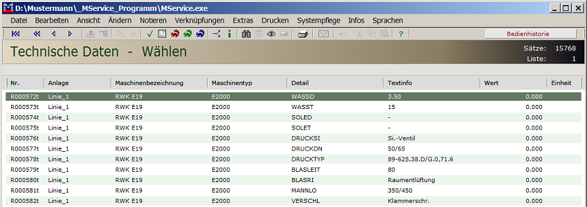 Trefferliste Technische Daten