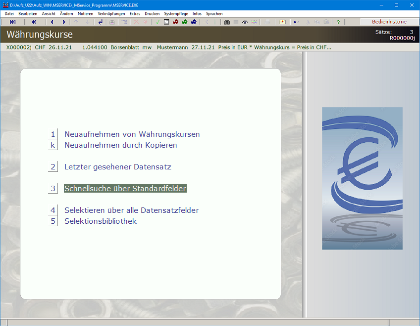 Themenmenü Währungskurse