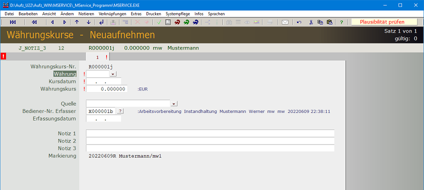 Neuaufnehmen von Wa¨hrungskursen