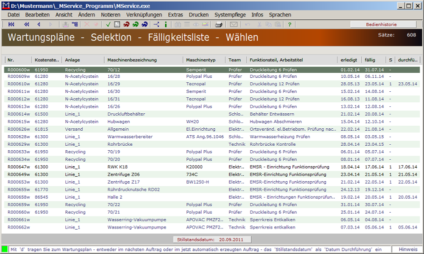 F&auml;lligkeitsliste Wartungspl&auml;ne