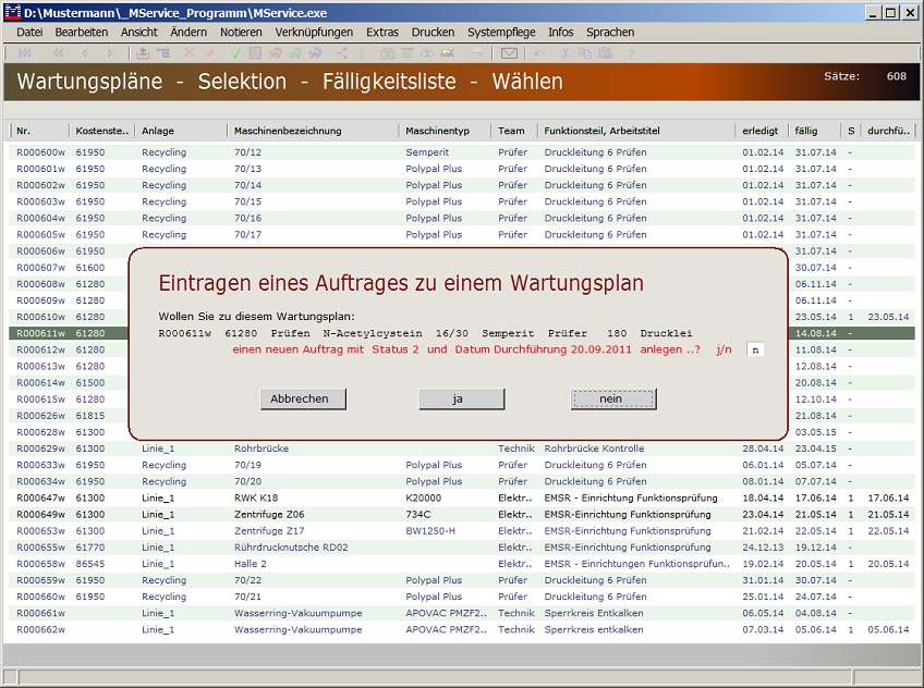 F&auml;lligkeitsliste Wartungspl&auml;ne