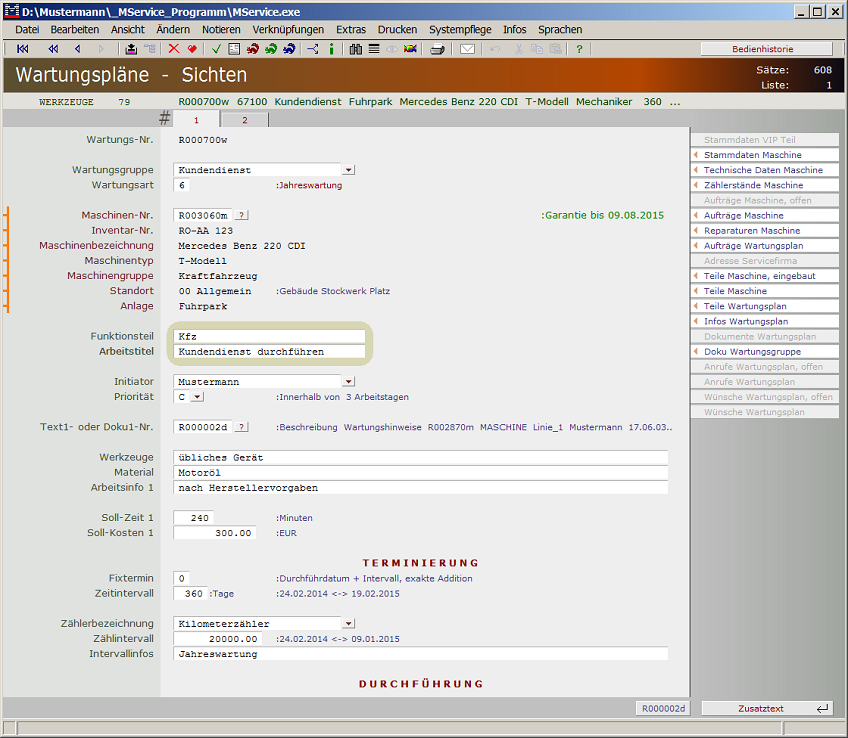 Datensatz Wartungsplan