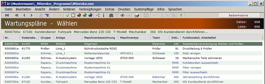 Trefferliste Wartungspl&auml;ne