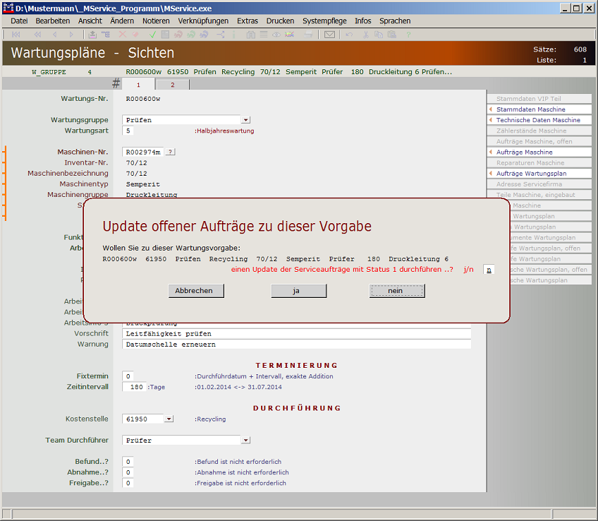 Update Wartungsplandaten
