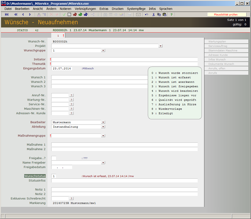 Neuaufnehmen von Wünschen