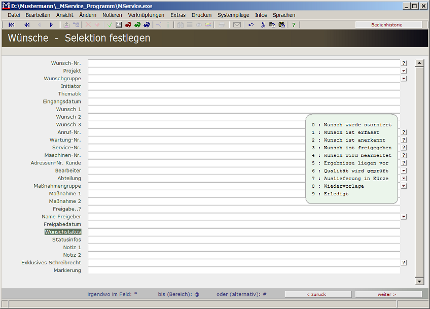 Selektieren von Wünschen