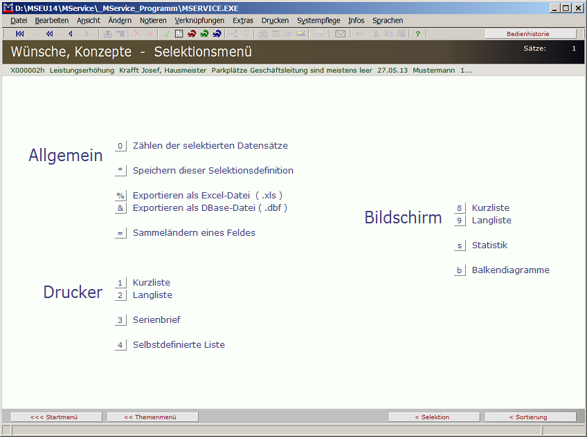 Selektionsmenü Wünsche