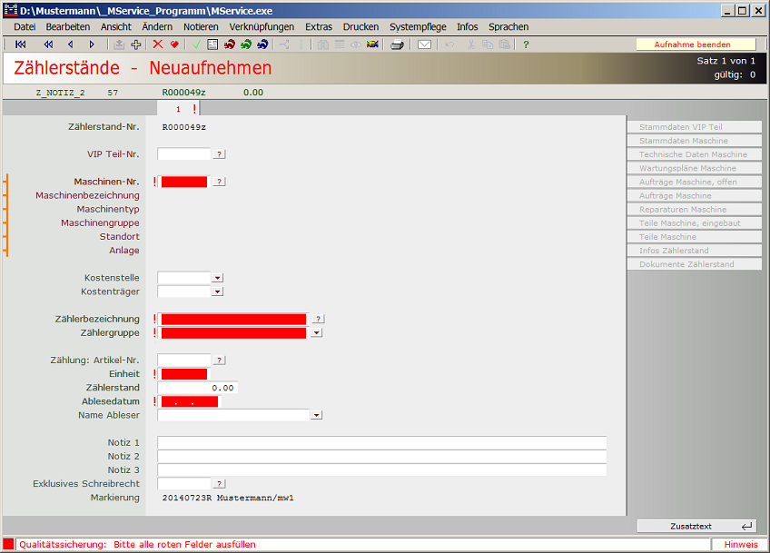 Neuaufnehmen von Z&auml;hlerst&auml;nden