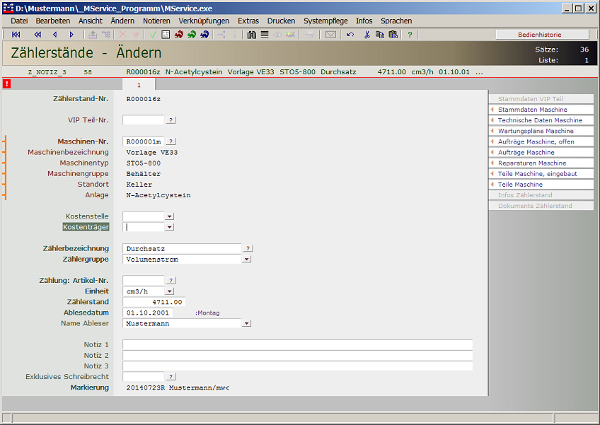 Datensatz Z&auml;hlerst&auml;nde