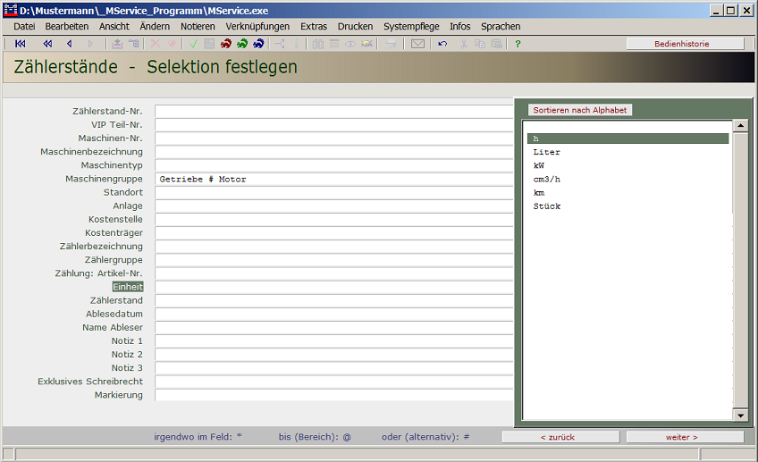 Z&auml;hlerst&auml;nde Selektieren
