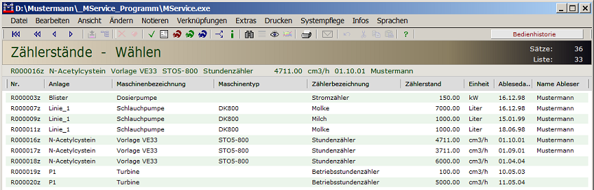 Trefferliste Z&auml;hlerst&auml;nde